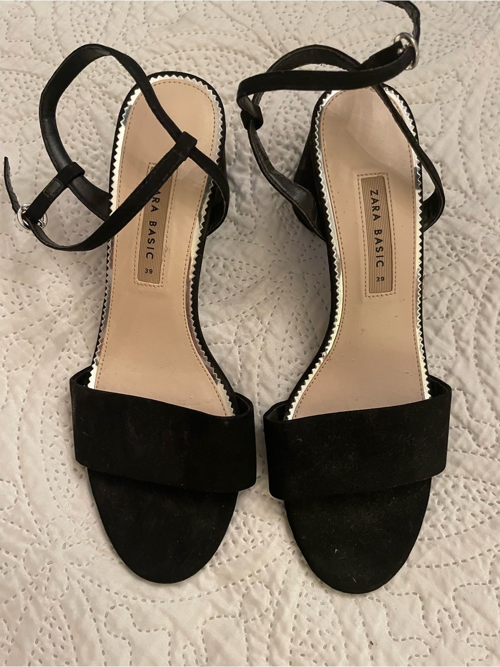 Zara Black Suede Open-Toe Ankle-Strap Heels